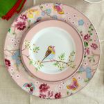 GOLDEN QUEEN'S Handcrafted 12 Pieces Dinner Set | 4 Dinner Plates, 4 Small Bowls & 4 Snack Plates | Perfect for Hosting Guests and Daily Meals - Birdie in Pink Dinnerware