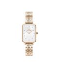 Daniel Wellington Stainless Steel Quadro Lumine 20X26 5-Link White Dial Women Analogue Watch, Rose Gold Band