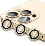 ELEF Metal Frame Camera Lens Protector with Glass Compatible for iPhone 11/iPhone 11 Pro/11 Pro Max/iPhone 12/12 Mini/12 Pro [Set of 3] 9H Hardness Ultra Thin -Gold Diamond