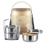 MILTON Gradient Tiffin 3 Stainless Steel Tiffin with Lifter, 3 Container, 900 ml, Brown | PU Insulated | Food Grade | Easy to Carry | Fresh & Hot for Hours | Office | Outdoors | Food Grade