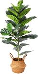 Ferrgoal Artificial Fiddle Leaf Fig Plants 39 Inch Fake Ficus Lyrata Tree with 32 Leaves in Pot and Woven Seagrass Belly Basket Perfect Faux Plant for Home Indoor Outdoor Office Modern Decor Green
