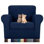 MAXIJIN 2 Piece Chair Slipcovers with Arms Super Stretch Chair Covers for Living Room Dogs Pet Proof Fitted Sofa Couch Protector Spandex Non Slip Armchair Slipcover Washable (Chair, Navy Blue)