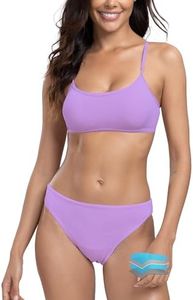 Beautikini Period Swimwear for Teens Menstrual Leakproof Spaghetti Straps Period Bikini Period Bathing Suits for Teen Girls(Lavender Purple,XS)