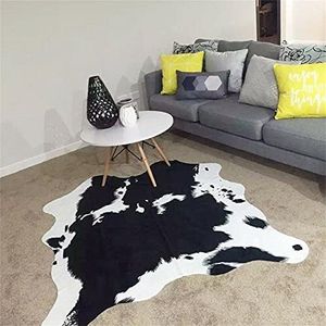 Faux Cowhide Rug - 55" W x 63in L Black Cow Print Area Rug for a Western Decor Cute Animal Printed Carpet for Home Living Room