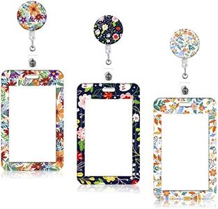 3 Sets of Retractable Badge Reels with Vertical Card Holders, Floral Epoxy ID Card Badge Holder Reels with Clips, Nurse Badge Reels, Retractable Lanyards for ID Badges