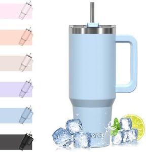 WATERSY Travel Mug Coffee Cup 40oz Tumbler Straw Lid and Handle, Stainless Steel Double Wall Vacuum Insulated Coffee Water Bottle Thermal for Cold Hot Coffee 1182ml Blue