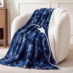 HYLEORY Weighted Electric Heated Queen Blanket, Plush Fluffy Faux Fur Blankets with 6 Heat Settings & 9H Auto Shut Off, Soft Cozy Warm Heating Blanket for Winter Sofa Bedroom Office,Navy,84"x90"