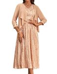 GRACE KARIN Sequin Dress for Women Holiday Party Wedding Bridesmaid Dresses 2024 Elegant V Neck Sleeveless Dress with Chiffon Cardigans Gold Size 16