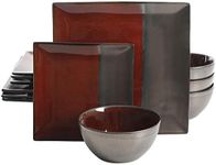 Gibson Elite Decadence 12 Piece Reactive Glaze Dinnerware Set Service for 4, Red with Reactive Metallic Color -