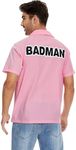 Tuoweey Mens Badman Costume Shirt Short Sleeve Button Down Pink Cosply Shirt Halloween Costume Top with Pocket (Pink, Medium), Pink, Medium