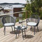 DEVOKO 3 Piece Outdoor Rope Furniture Set - Patio Seating Chair and Table Set with 2 Chairs and 1 Table, Balcony Coffee Table Set (Dark Grey and Grey)