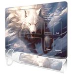 Nkddert MTG Playmat, Playmats for MTG TCG 24" x 14" Stitched Edges Play Mat with Free Storage Bag for Cards Game Play Waterproof Battle Board Game White Wolf MTG Playmat with Zones