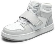 DREAM PAIRS Boys Girls High Top Sneaker LilLegends Skyhigh Basketball Shoes,Size 4 Big Kid,White/Grey,Freestyle-K