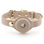 NINA WOOF Dog Collar Compatible with Airtag 2021, Cupertino Dog Collars, Harnesses & Leashes Made from Vegan Leather with Dog Tracker Device Holder, Adjustable Dog Collar, Beige (S (12-15 inches))