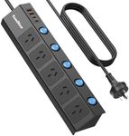 Yundian Power Strip with Individual Switches, 5 AC Outlets, 2 USB A and 2 USB C Surge Protector 2m Extension Cord, 2400W/10A, 170 Joules, USB Power Board Switch for Home and Office Use (Black)