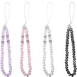 Yeesabella 4 PCS Mobile Phone Charms Cell Phone Lanyards, Sparkling Crystal Bead Phone Lanyards Crystal Beads Phone Charms Bling Phone Straps Telephone Keychain for Girls Women