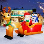 MICOCAH 6.6FT Long Christmas Inflatables Santa Claus on Sleigh with Snowman & Reindeer Outdoor Decorations, Giant Blow Up Yard Décor Build in LEDs & Tethers Stakes for Holiday Xmas Indoor Patio Lawn