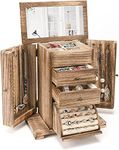 Emfogoo Jewellery Box for Women Girls, Rustic Wooden Large Jewelry Boxes & Organisers with Mirror, 4 Layer Jewellery Organiser Box for Rings Earrings Necklaces Bracelets(Rustic Brown)