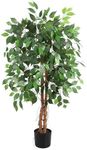 Artificial Ficus Tree,Tall Fake Ficus Silk Tree with Natural Wood Trunk in Plastic Nursery Pot for Indoor Outdoor House Living Room Office Garden Decor (4ft)