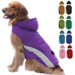 EMUST Dog Cold Weather Coat, Waterproof Dog Jackets for Large Dogs with Reflective Strip, Cozy Large Dog Coats for Winter, Thick Windproof Dog Winter Clothes for Puppy, L/Purple