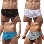 KAMUON Men’s Sexy Bulge Pouch Boxer Brief Underwear Lounge Shorts Thongs Support, 4 Pack-black/Blue/Grey/White, XL