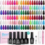 Beetles Gel Nail Polish 70PCS Gel Nail Polish Set- 60 Colors Gel Polish Kit Base Coat Glossy & Matte Top Coat Soak off Emotional Spectrum Collection Red Black Nude White All Seasons Gifts for Women