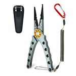 BXIO Lightweight Aluminum Fishing Pliers with Coiled Lanyard and Sheath, Hook Removers, Braided Line Cutters, Split Ring, Saltwater Fishing Gear Pliers