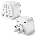 2-Pack US Travel Plug Adapter, EU,UK,AU,in,CN,JP,Asia,Italy,Brazil to USA (Type B), 3 Prong Grounded USA Wall Plug Wall Outlet Power Charger Converter (White)