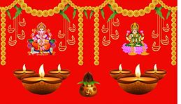 Ashvath Fashion Ganeshji with Goddess Laxmi Mata Diya Lamp Design Backdrop Cloth for Diwali Pooja Decoration Traditional Deepavali Festival Curtain for Festival size 5Feet Height and 8Feet width(5*8)