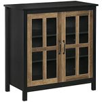 HOMCOM Kitchen Sideboard, Glass Door Buffet Cabinet, Accent Storage Cabinet with 2 Glass Doors and Adjustable Shelf, Black Wood Grain