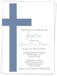 The Invite Lady Baptism Invitations Confirmation First Holy Communion Invites Graduation CCD Christening Baptize Religious Blue Boys Cross Personalized Customized Custom Printed Cards (12 Count)