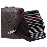 LINNO RFID 20 Card Slots Credit Card Holder Genuine Leather Small Card Case for Women or Men Accordion Wallet with Zipper