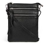 Befen Small Black Crossbody Bag for Women Triple Zip Genuine Leather Crossover Purse with Shoulder Adjustable Strap Black