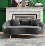 ND EURO HANDICRAFT Modern Velvet Curved Sofa 3 Seater Sofa Gold Metal Legs Toss Pillow Include. (Grey)