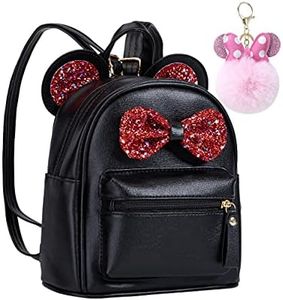 Sunwel Fashion Cutest Cartoon Toddler Bow Mouse Ears Bag Mini Travelling School Shoulder Backpack for Teen Little Girl Women (Black/red Bow)