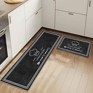 HSGLGNA Lot de 2 Tapis de Sol Anti-Fatigue pour décoration de la Maison et du Bureau - Imperméables, antidérapants et Confortables (Ustensiles de Cuisine A, 40x60+40x120cm)