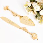 TUKDAK Cake Cutting Set for Wedding, Personalized Gold Cake Knife and Server Set, Custom Cake Serving Set, Engraved Pastry Pie Server Cake Pizza Cutter, Christmas Birthday Bridal Gift (Rustic)