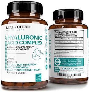 Premium Hyaluronic Acid Supplements 250mg - With 200mg Vitamin C & 1000mg L Proline, Non-GMO 120 Capsules, Anti Aging, Promotes Youthful Healthy Skin, Supports Healthy Connective Tissue and Joints