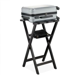 Relaxdays Kofferständer, klappbar, Kiefernholz, HxBxT: 81 x 46 x 43 cm, Gepäckständer mit Ablagefläche, Hotel, schwarz