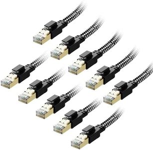 Orbram Cat 8 Ethernet Cable 10ft 10-Pack, Nylon Braided High Speed Heavy Duty Network LAN Patch Cord, 40Gbps 2000Mhz RJ45 Flat Internet Cable Shielded in Wall, Indoor&Outdoor for Modem/Router/PC