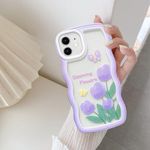 UEEBAI Wave Frame Case for iPhone 11 6.1 inch Phone Case,Cute Wave Frame Slim Fit Shockproof Phone Bumper Cover Soft Pretty Curly Wavy Case for Women Anti-Scratch TPU Case for Girl - Purple Flower