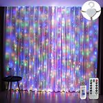 Augone Curtain Fairy Lights Waterproof，3m×3m 300LED String Lights for Bedroom with 8 Modes Remote Control Timer，USB Fairy Lights for Garden, Party, Wedding Decorations（Multi-Colored）