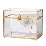 NCYP 25 x 14.2 x 19.6 cm Glass Card Box with Lid for Reception Wishwell, Keepsake - Indoor Tabletop Vintage Decorative Box, Party, Gold (Glass Box Only, No Slot)