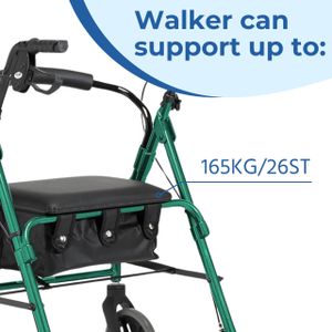 DAYS Lightweight Folding Rollator Walker – Adjustable Seat, Lockable Brakes, Racing Green, Medium