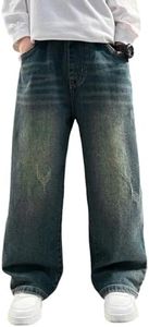 Rolanko Boys Baggy Jeans, Wide Leg Elastic Waist Denim Pants Loose Fit Trousers Vintage Y2K Streetwear (Basic, 12-14)