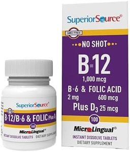 Superior Source No Shot Vitamin B-12 Cyanocobalamin 1000 mcg, B-6, Folic Acid & Vitamin D-3 1000 IU - Supports Energy, Brain, Heart, & Bone Health - 100 Sublingual Dissolving Tablets