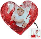 Collienght Custom Photo Sequin Pillow Magic Reversible Heart-shaped Sequin Pillow with Picture Personalized Gifts(Red Double-Sided-Pillowcase + Pillow Core 40 * 40cm(15.75 * 15.75in))