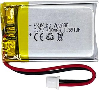 DC 3.7V 430mAh 702030 Rechargeable Lithium Polymer Battery, Suitable for DIY 3.7-5V Electronic Products with Built-in 2-Wire Battery Replacement and LED Lights