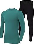 PowerLayer Skins for Boys Kids Base Layer Thermal Long Sleeve Top & Tights Football Compression Set - Cadmium Green Top + Black Tights, 8-10 Years