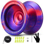 WATIEOBOO Metal Yoyo Professional, Responsive Yoyo for Kids Beginners, Unresponsive Yoyo for Adults Intermediate-Advanced Players with U Type KK Bearing + Glove(Purple Red)